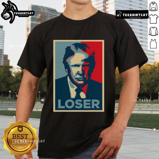 Official Anti Trump Obama Hope Poster Loser T-Shirt featuring bold graphic design and political statement for activists.