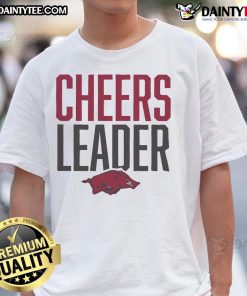 Official Arkansas Razorbacks Cheers Leader T-Shirt featuring team logo and vibrant colors for game day spirit.