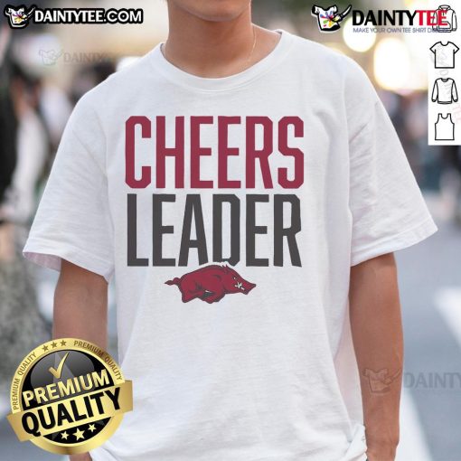 Official Arkansas Razorbacks Cheers Leader T-Shirt featuring team logo and vibrant colors for game day spirit.