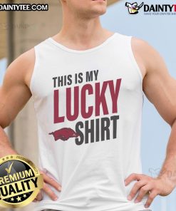 Official Arkansas Razorbacks 'This Is My Lucky' tank top featuring bold team colors and logo for passionate fans.