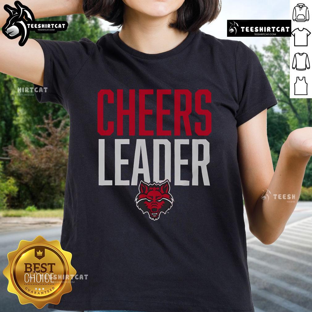 Official Arkansas State Red Wolves Cheers Leader Ladies Tee Official Arkansas State Red Wolves cheerleader ladies tee featuring vibrant colors and team logo for fans and supporters.