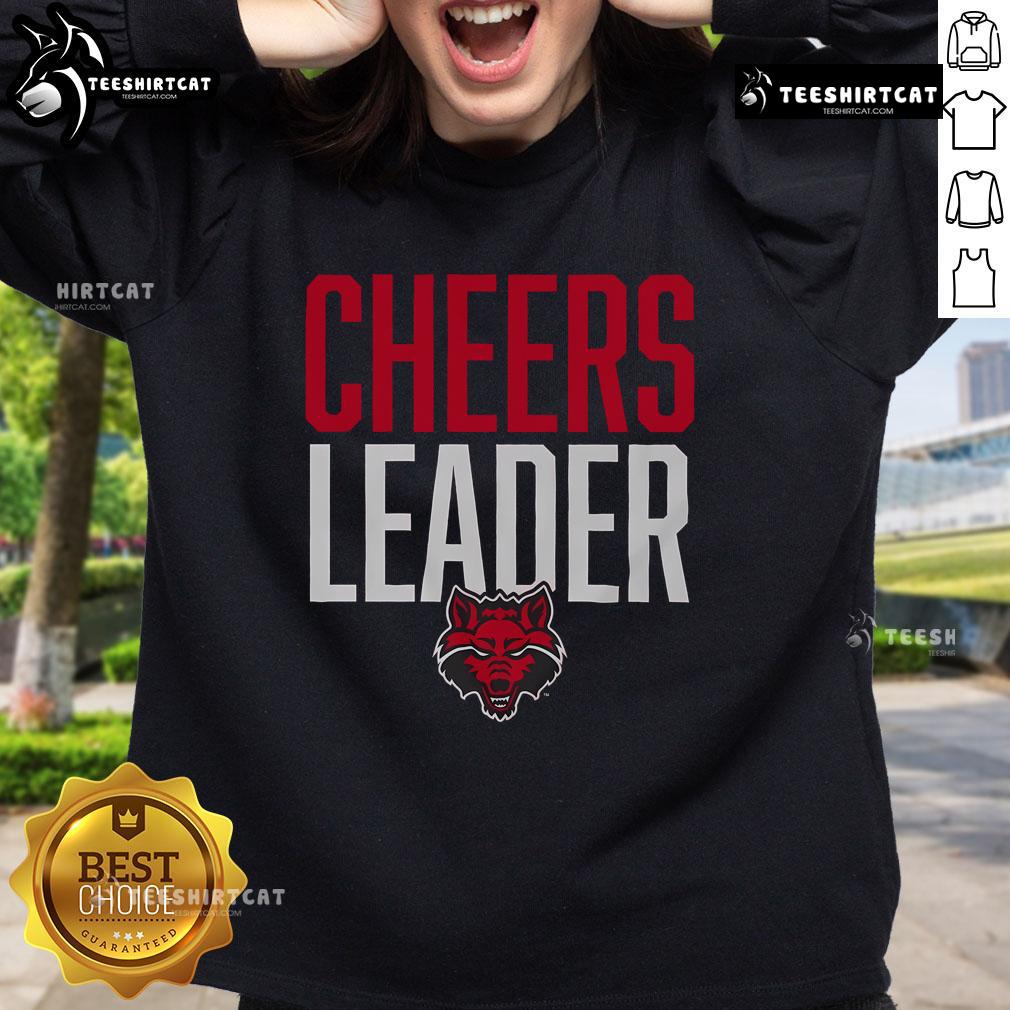 Official Arkansas State Red Wolves Cheers Leader Sweatshirt Official Arkansas State Red Wolves cheerleader sweatshirt in team colors, perfect for fans and game day apparel.