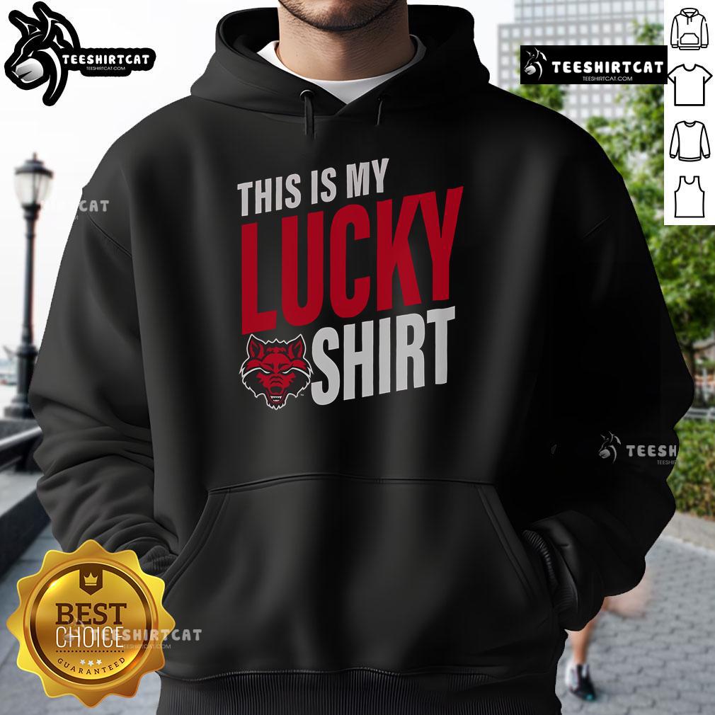 Official Arkansas State Red Wolves This Is My Lucky Hoodie Alt Text: Official Arkansas State Red Wolves hoodie showcasing vibrant team colors and logo, perfect for fans and game days.