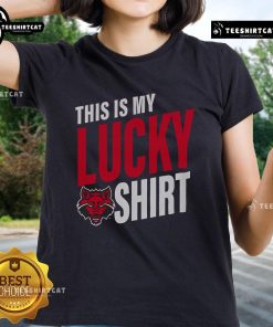 Alt Text: Official Arkansas State Red Wolves This Is My Lucky ladies tee featuring vibrant team colors and stylish design.
