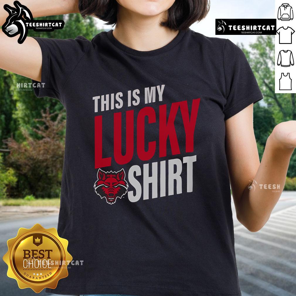 Official Arkansas State Red Wolves This Is My Lucky Ladies Tee Alt Text: Official Arkansas State Red Wolves This Is My Lucky ladies tee featuring vibrant team colors and stylish design.