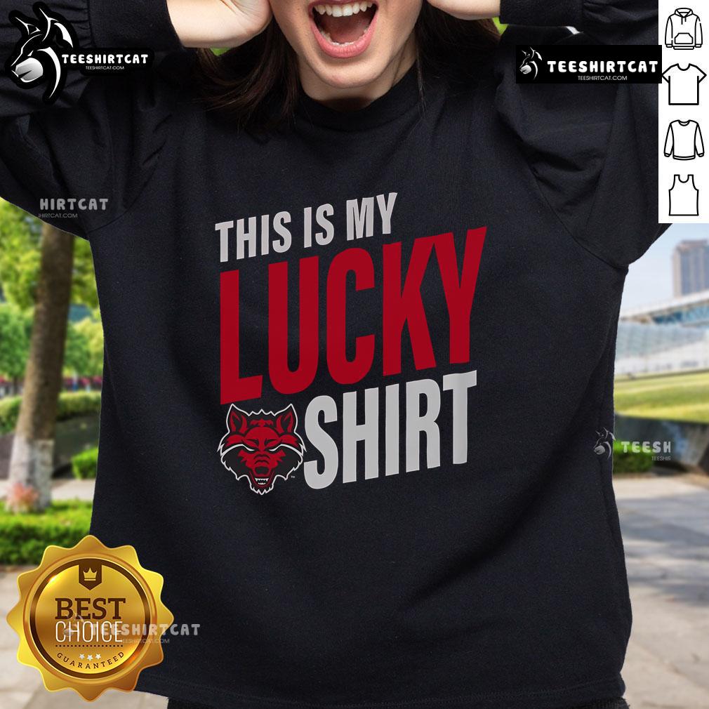 Official Arkansas State Red Wolves This Is My Lucky Sweatshirt Alt Text: Official Arkansas State Red Wolves sweatshirt featuring a bold design, perfect for fans and lucky game days.