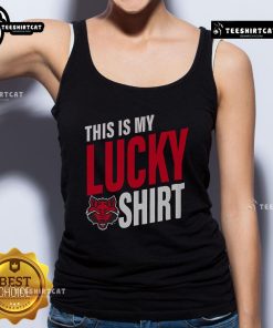 Official Arkansas State Red Wolves 'This Is My Lucky' tank top featuring bold graphics and vibrant team colors.