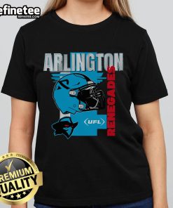Alt Text: Official Arlington Renegades helmet frame ladies tee featuring vibrant team colors and stylish design for fans.