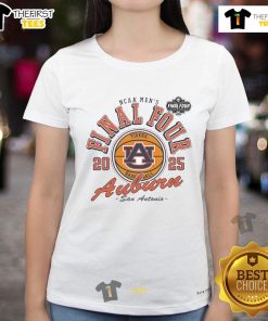 Alt Text: Official Auburn Tigers 2025 Final Four vintage basketball ladies tee featuring classic team colors and logo.