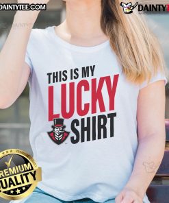 Alt Text: Official Austin Peay Governors This Is My Lucky Ladies Tee - stylish women's shirt featuring team colors and logo.