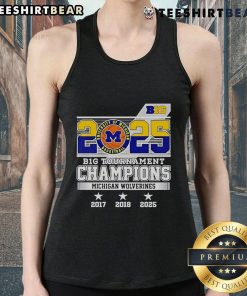 2025 Michigan Wolverines tank top celebrating B1G Tournament Champions with official logo and design.