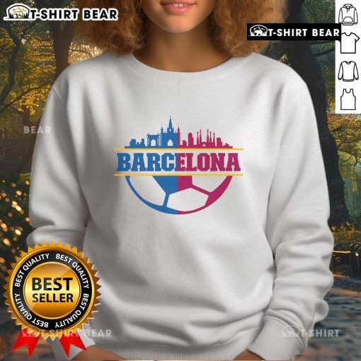 Official Barcelona City Sweatshirt in navy blue showcasing the iconic logo, perfect for fans and casual wear.