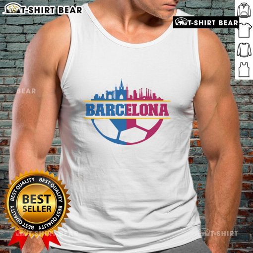 Official Barcelona City Tank Top featuring vibrant colors and the iconic Barcelona logo, perfect for summer wear.