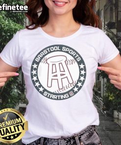 Official Barstool Sports Starting 9 logo on a stylish ladies tee, perfect for sports fans and casual wear.