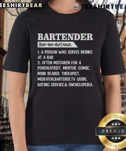 Official bartender definition graphic on a ladies' tee, featuring stylish bar and barkeeper elements for cocktail enthusiasts.