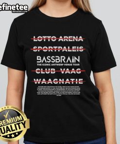 Alt Text: Official Bassbrain Iconic Antwerp Tour Ladies Tee featuring stylish design and vibrant colors for fans and tourists.