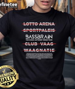 Official Bassbrain Iconic Antwerp Tour T-Shirt featuring vibrant design and logo, perfect for music fans and collectors.