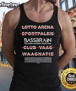 Official Bassbrain Iconic Antwerp Tour Tank Top featuring a stylish design for music lovers and fashion enthusiasts.