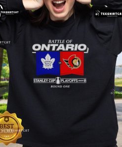 Official Battle of Ontario 2025 Stanley Cup Playoffs Round 1 Match-Up sweatshirt featuring team logos and playoff graphics.