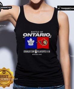 Official Battle of Ontario 2025 Stanley Cup Playoffs Round 1 Match-Up tank top featuring team logos and playoff design.