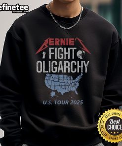 Official Bernies Fight Oligarchy US Tour sweatshirt in navy blue, promoting political awareness and activism.