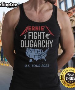 Official Bernies Fight Oligarchy US Tour tank top featuring bold graphics and a political message promoting social justice.