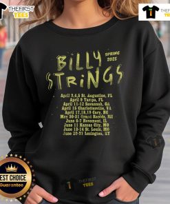 Official Billy Strings Spring 2025 Tour sweatshirt featuring vibrant design and tour dates, perfect for fans and collectors.