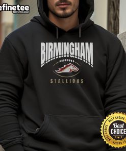 Official Birmingham Stallions Football Outline Hoodie in navy blue with logo, perfect for fans and casual wear.