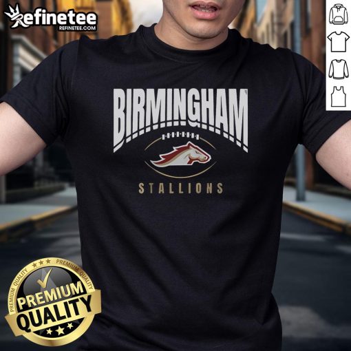 Official Birmingham Stallions Football Outline T-Shirt featuring team logo and vibrant colors for fans and supporters.