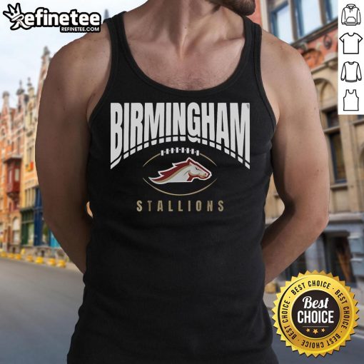 Official Birmingham Stallions football outline tank top showcasing team logo and stylish design for fans.