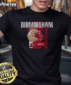 Official Birmingham Stallions Helmet Frame T-Shirt featuring a bold design and team logo for fans and collectors.
