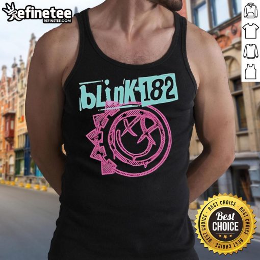 Official Blink-182 One More Time Tour tank top featuring vibrant band graphics and a stylish design for fans.