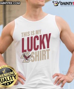 Official Boston College Eagles 'This Is My Lucky' tank top displayed on a hanger, perfect for game day outfits.