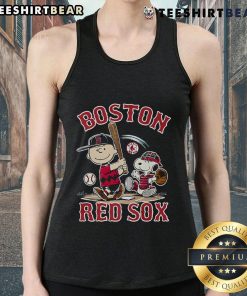 Alt Text: Official Boston Red Sox Snoopy tank top featuring a playful Snoopy graphic, perfect for baseball fans and summer wear.