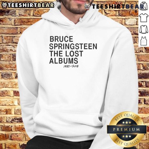 Official Bruce Springsteen The Lost Albums 1983-2018 Hoodie featuring iconic album designs and vibrant colors.