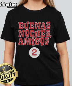 Official Buenas Noches Amigos Guerin Austin Ladies Tee featuring vibrant design for fans of the show.