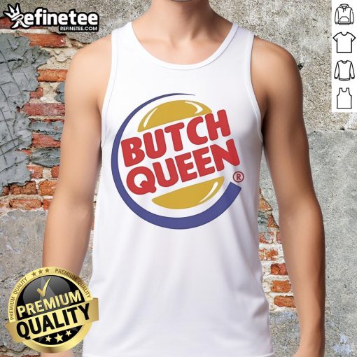 Official Butch Queen Burger Tank Top featuring a bold graphic design, perfect for casual summer wear and LGBTQ+ pride events.