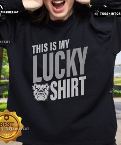 Alt Text: Official Butler Bulldogs sweatshirt with 'This Is My Lucky Sweatshirt' slogan, perfect for fans and cozy wear.
