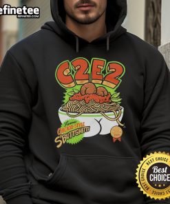 Official C2E2 X Famous Chicago Style Sbuttgetti hoodie featuring unique pasta design, perfect for fans and collectors.