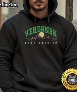 Alt Text: Official Call of Duty Warzone Verdansk Drop Back in Black Hoodie featuring logo and stylish design for gamers.