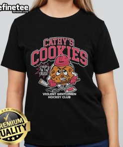 Official Cathys Cookies Chips in the Crease Violent Gentlemen Hockey Club Ladies Tee, stylish and comfortable design.
