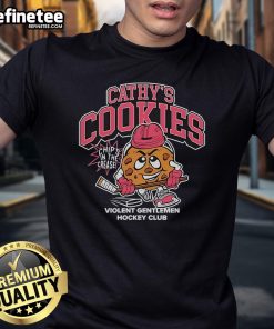 Alt Text: Official Cathys Cookies Chips In The Crease T-Shirt from Violent Gentlemen Hockey Club, featuring a stylish design.