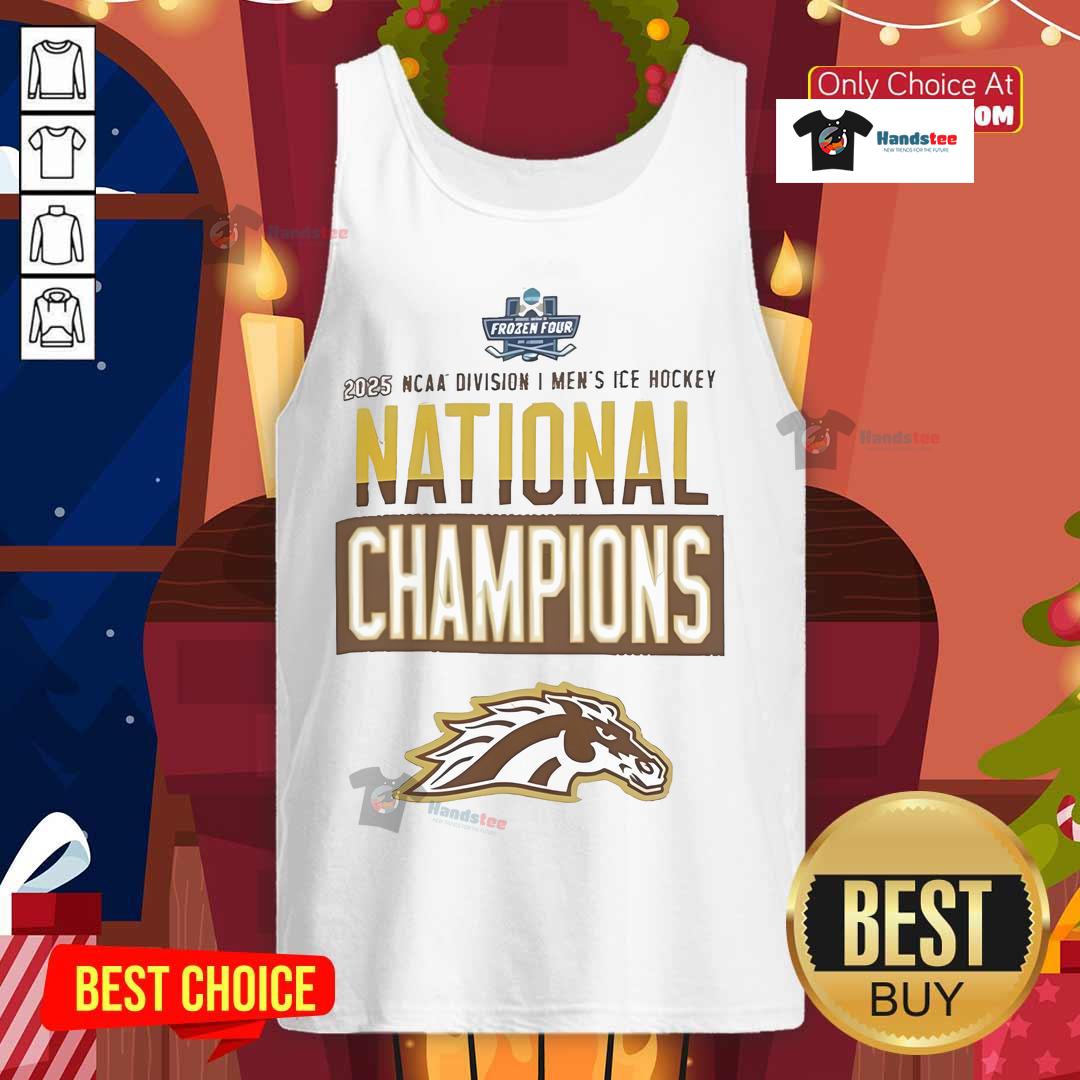 Official Champion Western Michigan Broncos Grey 2025 National Men's Hockey Champions Locker Room Tank Top Official Champion Western Michigan Broncos grey tank top celebrating 2025 National Men's Hockey Champions locker room style.