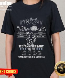 Alt Text: Official Chelsea FC 120th Anniversary Ladies Tee 1905-2025 - Thank You For The Memories design