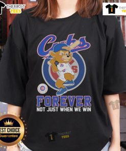 Official Chicago Cubs Forever Not Just When We Win mascot ladies tee featuring vibrant team colors and logo design.