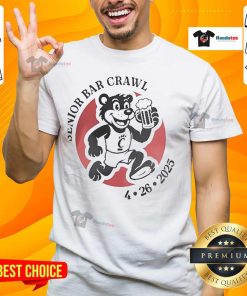 Official Cincinnati Senior Bar Crawl 4-26-2025 T-Shirt featuring vibrant design and event details for participants.