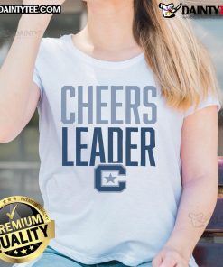 Alt Text: Official Citadel Bulldogs Cheerleader Ladies Tee featuring vibrant team colors and logo, perfect for fans and events.
