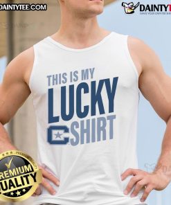Official Citadel Bulldogs 'This Is My Lucky Tank Top' featuring the team's logo and vibrant colors for game day.