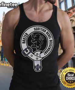 Official Clan Baxter Scottish Rebel Descendant Crest tank top featuring a bold design and vibrant colors for proud wearers.