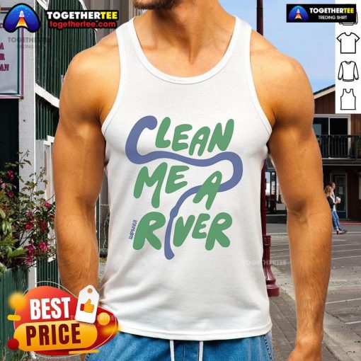 Alt Text: Official Clean Me A River Tank Top featuring a stylish design and vibrant colors for summer fashion.
